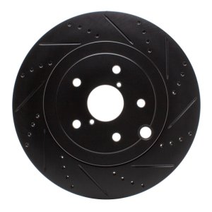 Subaru WRX Brake Rotor (1) - Rear Right - R1 Concepts - Drilled & Slotted - Black - `18-`25